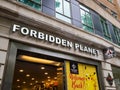 Forbidden Planet name logo signage, above the main entrance. London UK.