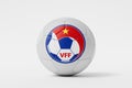 LONDON, UK - July 2023: Vietnam national football team logo badge on a soccer ball. 3D Rendering