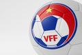 LONDON, UK - July 2023: Vietnam national football team logo badge on a soccer ball. 3D Rendering