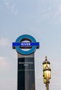 LONDON, UK - JUN 12: The sign of the Westminster pier ferries st