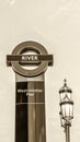 LONDON, UK - JUN 12: The sign of the Westminster pier ferries stop on the river Thames on June 12, 2015 in London. On the