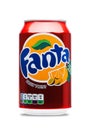 LONDON, UK - JUNE 9, 2017: Aluminum can of Fanta fruit twist soda drink on white.produced by the Coca-Cola Company. Royalty Free Stock Photo