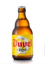 LONDON,UK - JUNE 02, 2022: Bottle of Duvel 666 Belgian Blond beer on white background Royalty Free Stock Photo