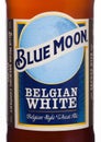 LONDON, UK - JUNE 01, 2018: Bottle label of Blue Moon belgian white beer, brewed by MillerCoors on white.