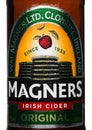 LONDON, UK - JUNE 9, 2017: Bottle Label Of Magners Original Irish Cider on white.