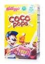 LONDON, UK - JUNE 30, 2018: Box of Kellogg`s Coco Pops Breakfast Cereal on white, Frosties are a popular breakfast cereal made fr