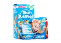 LONDON, UK - JUNE 01, 2018: Box and pack of Kellogg`s Rice Krispies Breakfast Cereal on white with original plate.