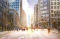 City of London street view at sunny day. View include Office buildings banking and financial district and people crossing the road Royalty Free Stock Photo