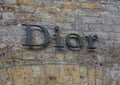 LONDON, UK - JUNE 02, 2017: DIOR BEAUTY BOUTIQUE LOGO ON BRICK WALL AT COVENT GARDEN IN LONDON.