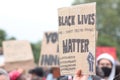 LONDON, UK - JUNE 3, 2020: Protest signs at the Black Lives Matter rally in London