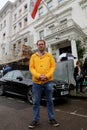 Richard Ratcliffe outside the Iranian embassy in London where he is staging a hunger strike in Royalty Free Stock Photo