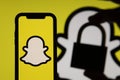 LONDON, UK - JUNE 2020: Snapchat social media logo ith a security padlock
