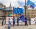 London / UK - June 26th 2019 - Pro-EU anti-Brexit protesters holding European Union flags outside Parliament in Westminster