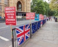 London / UK - June 26th 2019 - Pro-EU anti-Brexit signs and European Union / Union Jack flags outside Parliament