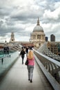 Tourists walking on milenium bridge in London Royalty Free Stock Photo