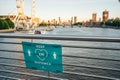 Keep 2 meter distance on the bridge with Big Ben and London Eye background