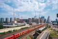 London / UK - 08/09/2020: Landscape view of trains going to Waterloo station at New Covent Garden Market