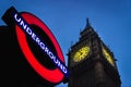 The Big Ben at Westminster Station Tube Exit, Early Morning Royalty Free Stock Photo