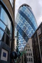 Looking up at the Gherkin building in the City of London, UK Royalty Free Stock Photo