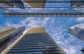 London, UK: Looking up at the skyscrapers of Bishopsgate in the City of London with reflections and clouds