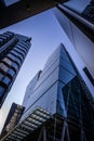 Looking up at skyscrapers in the City of London, UK Royalty Free Stock Photo