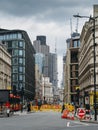 Road Ahead Closed and Diversion signs on Queen Victoria Street in the City of London, England, UK during construction