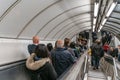 The Bank station in London Underground, people use escalator at rush hour Royalty Free Stock Photo