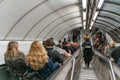 London, UK - 05, March 2019: The Bank station in London Underground, people use escalator at rush hour Royalty Free Stock Photo