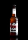 LONDON,UK - MARCH 30, 2017 : Bottle of Coors Light beer on black. Coors operates a brewery in Golden, Colorado, that is the larges