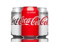 LONDON,UK - MARCH 21, 2017 : Cans of Coca Cola classic and Diet drink on white. The drink is produced and manufactured by The Co Royalty Free Stock Photo