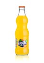 LONDON, UK - MARCH 01, 2018: Glass bottle of Fanta orange soft drink on white Royalty Free Stock Photo