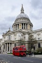 Historic London Routemaster bus on tourist service at St Paul\'s Cathedral Royalty Free Stock Photo