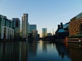 London, UK - March 19th 2011: Skyline of the Docklands while sunset Royalty Free Stock Photo