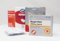 London / UK - March 17th 2020 - Supermarket brands of Ibuprofen anti-inflammatory medication boxes and packs of tablets