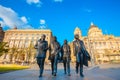 Bronze statue of the Beatles at the Merseyside in Liverpool, UK