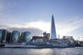 London cityscape across the River Thames with a view of HMS Belfast Warship Museum and The Shard,