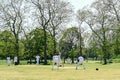 Cricket Batting Bowler Action Cricket game in London Royalty Free Stock Photo