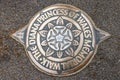 London, UK - May 23, 2023: Metal bronze symbol of The Diana Princess of Wales Memorial Walk with Alec Peever rose emblem