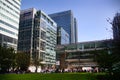 LONDON, UK - MAY 14, 2014: Office buildings modern architecture of Canary Wharf aria the leading centre of global finance Royalty Free Stock Photo