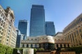 LONDON, UK - MAY 14, 2014: Office buildings modern architecture of Canary Wharf aria the leading centre of global finance Royalty Free Stock Photo