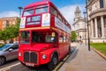 Old model of classic London Bus at St. Paul`s Cathedral, London, UK Royalty Free Stock Photo