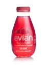 LONDON, UK - MAY 03, 2018: Plastic bottle of Evian pure still water with raspberry on white. Royalty Free Stock Photo