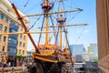 The replica of the Golden Hinde, the UK` famous ship