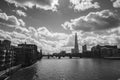 Silhouette of London cityscape across the River Thames with a view of the shard, London, England, UK,