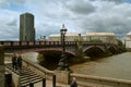 LondonUK - 29 May 2022: View over brown coloured / colored River Thames London and Lambeth bridge and millbank tower on sunny da Royalty Free Stock Photo