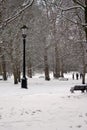 London, uk, 2nd march 2018 - Green Park covered in snow as comuters walk to work beast from the east meets storm sally Royalty Free Stock Photo