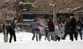 London, uk, 2nd march 2018 - Green Park covered in snow as comuters walk to work beast from the east meets storm sally Royalty Free Stock Photo