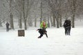 London, uk, 2nd march 2018 - Green Park covered in snow as comuters walk to work beast from the east meets storm sally Royalty Free Stock Photo
