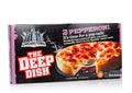 LONDON, UK - NOVEMBER 03, 2017: Box of Chicago town deep dish four cheese pizza on white.