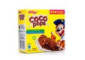 LONDON, UK - November 17, 2017: Box of Kellogg`s Coco Pops Breakfast Cereal on white, Frosties are a popular breakfast cereal mad